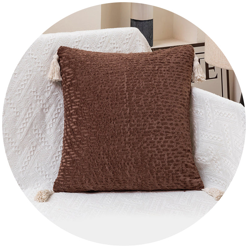 Elosung Brown Modern Minimalist Velvet Pillow Covers Tassel Accent Cushion 45X45cm Set Of 2 Cushion Covers