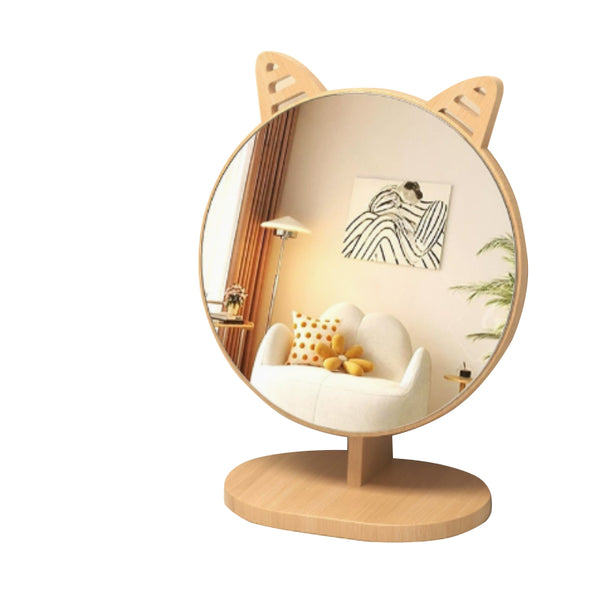 Cartoon Cat Ear Mirror Tabletop Makeup Large Swivel Vanity For Desk Makeup Mirrors
