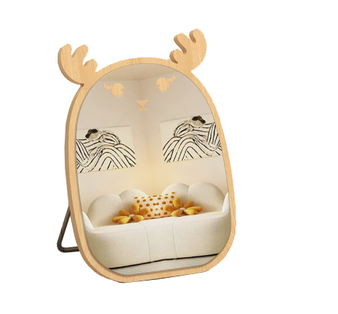 Deer Cartoon Mirror Tabletop Makeup Large Wooden Swivel Vanity For Desk Makeup Mirrors
