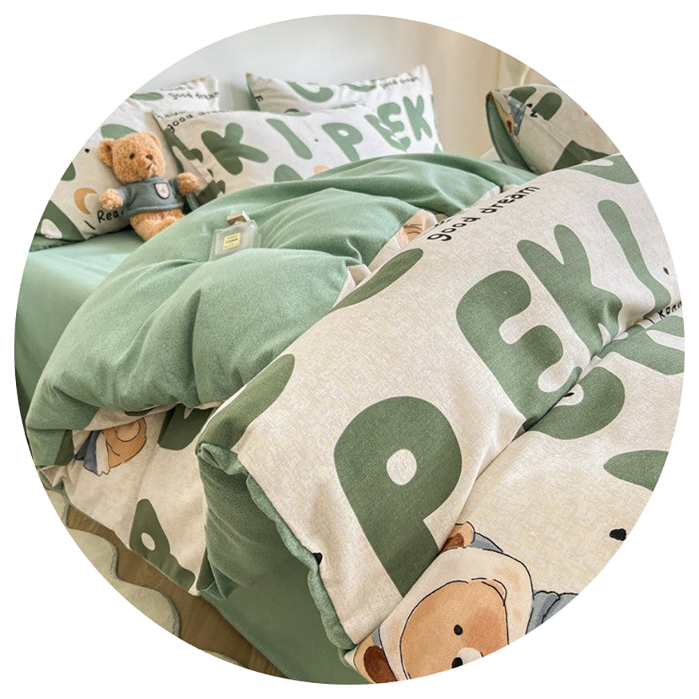 Sleepwalker Thick Brushed Cotton 4 Piece Bed Sheet Set 1.5M Fits 200X230cm Duvet Quilt Covers