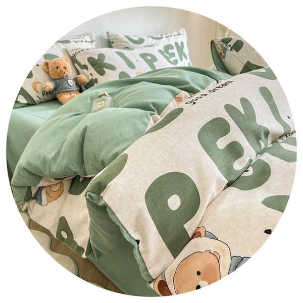 Sleepwalker Thick Brushed Cotton 4 Piece Bed Sheet Set 1.5M Fits 200X230cm Duvet Quilt Covers