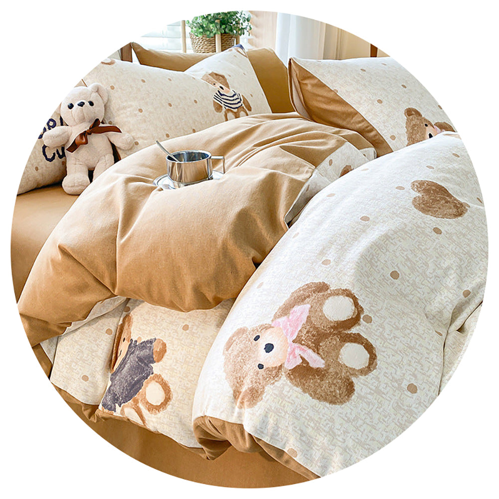 Thick Brushed Cotton 4 Piece Bed Sheet Set (1.5M Bed) Fits 200X230cm Duvet Quilt Covers