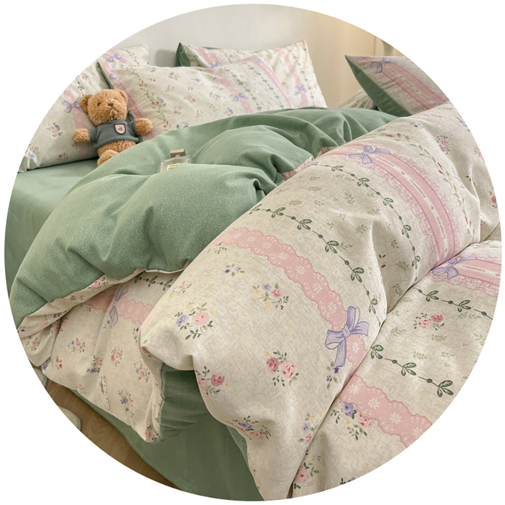 Sugar Bunny Girl Thick Brushed Cotton 4 Piece Bed Sheet Set 1.5M Fits 200X230cm Duvet Quilt Covers