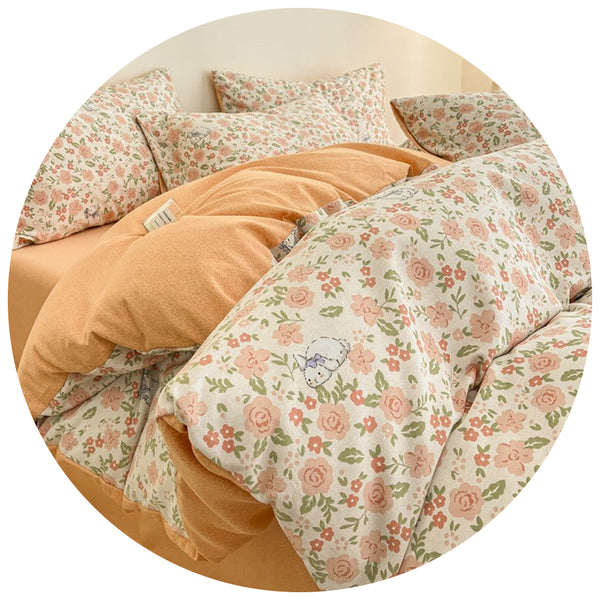 Tangerine Crush Thick Brushed Cotton 4 Piece Bed Sheet Set 1.5M Fits 200X230cm Duvet Quilt Covers