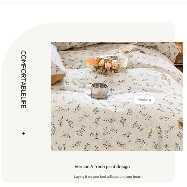 Sugar Bunny Girl Thick Brushed Cotton 4 Piece Bed Sheet Set 1.5M Fits 200X230cm Duvet Quilt Covers