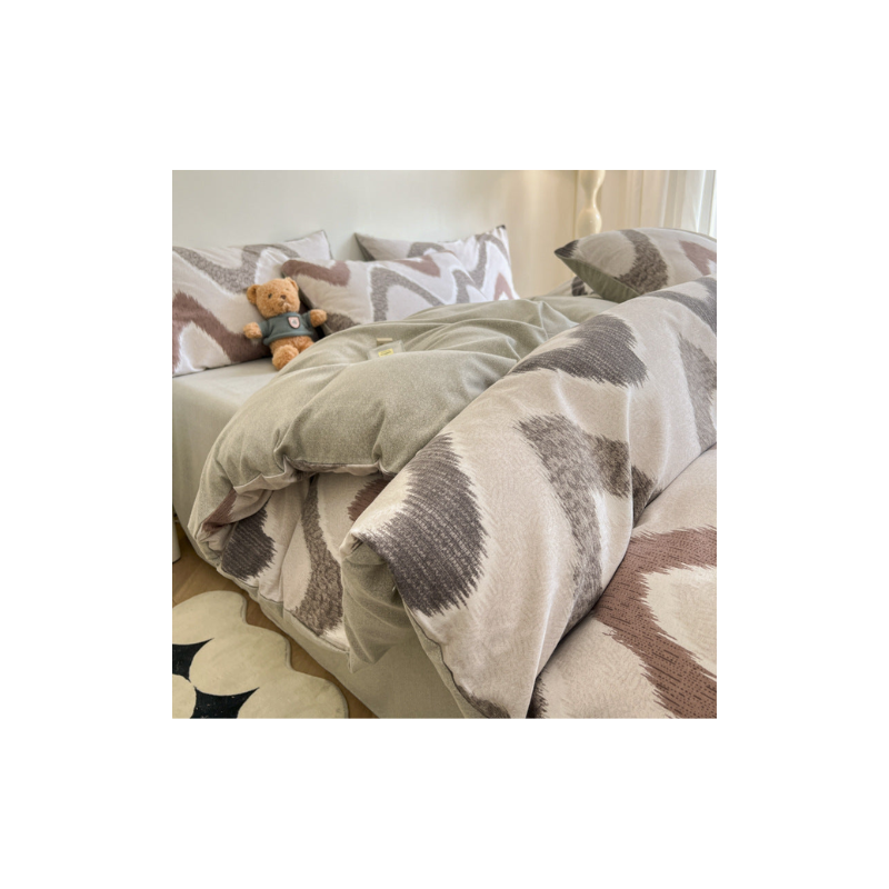 Elosung Grey Thick Brushed Cotton 4 Piece Bed Sheet Set (1.5M Bed) Fits 200X230cm Duvet Quilt Covers