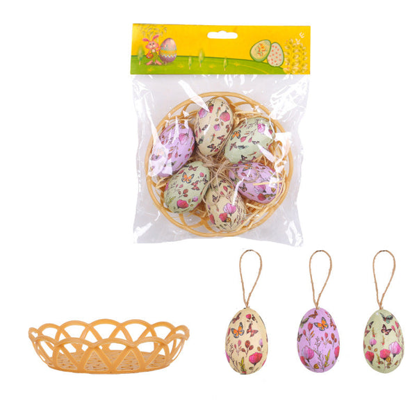 Elosung 1 Sets Of Butterfly Five Six Each Easter Egg Hanging Ornament With Creative Woven Basket Festive Decor For Home Scenes Seasonal Decorations