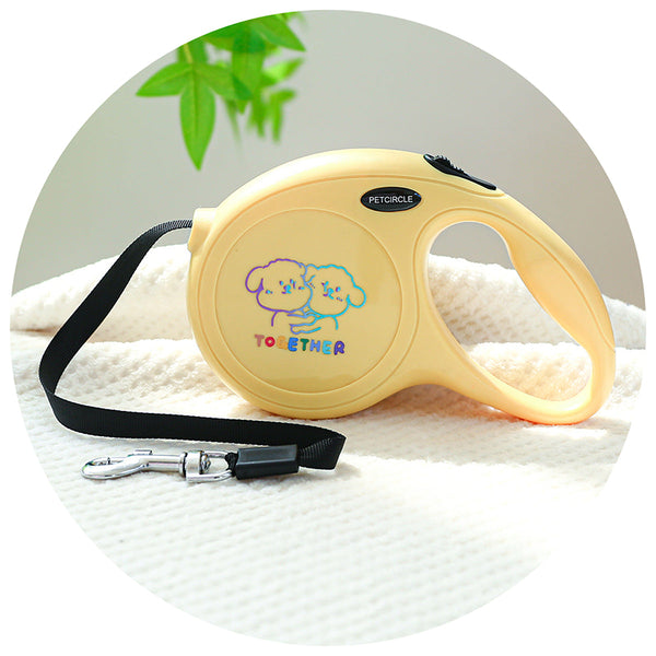 Elosung Yellow Together 5M Cartoon Retractable Dog Leash For Golden Retriever & Poodle Puppies Durable Tangle Free Pet Walking Essential Leads & Head