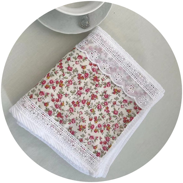 Elosung 2 Pcs Red Small Flower 100% Cotton Solid Color Thickened Adult Face Towel With Floral Soft Texture 35 X 75Cm Towels & Washcloths