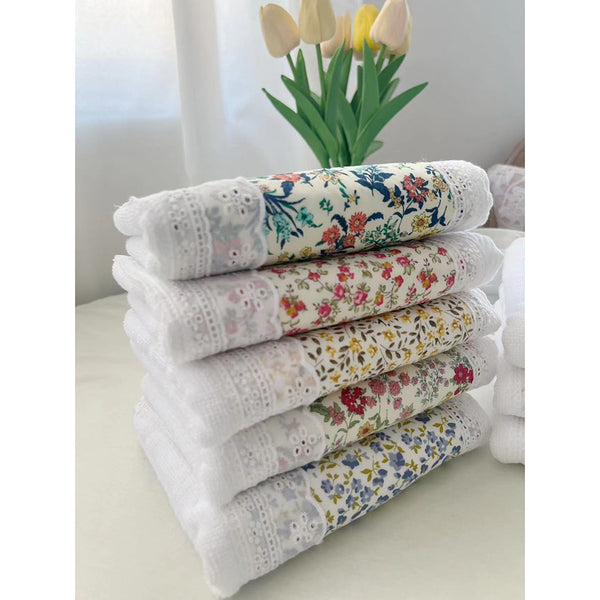 Elosung 2 Pcs Navy Blue Floral 100% Cotton Solid Color Thickened Adult Face Towel With Soft Texture 35 X 75Cm Towels & Washcloths
