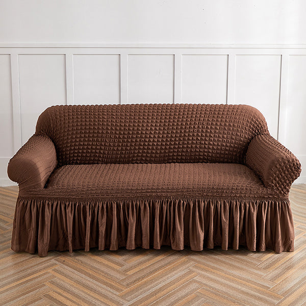 Dark Grey Three Person Sofa Bubble Gauze Cover With Skirt Full Elastic Dustproof Seater 190 230Cm Slipcovers