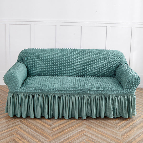 Dark Grey Three Person Sofa Bubble Gauze Cover With Skirt Full Elastic Dustproof Seater 190 230Cm Slipcovers