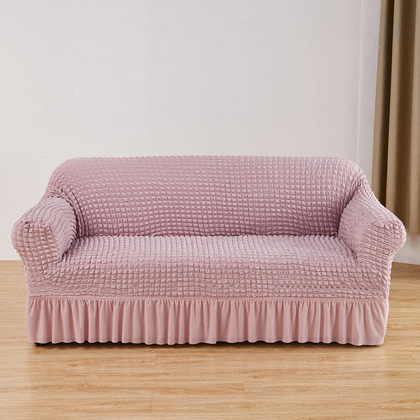 Dark Grey Three Person Sofa Bubble Gauze Cover With Skirt Full Elastic Dustproof Seater 190 230Cm Slipcovers