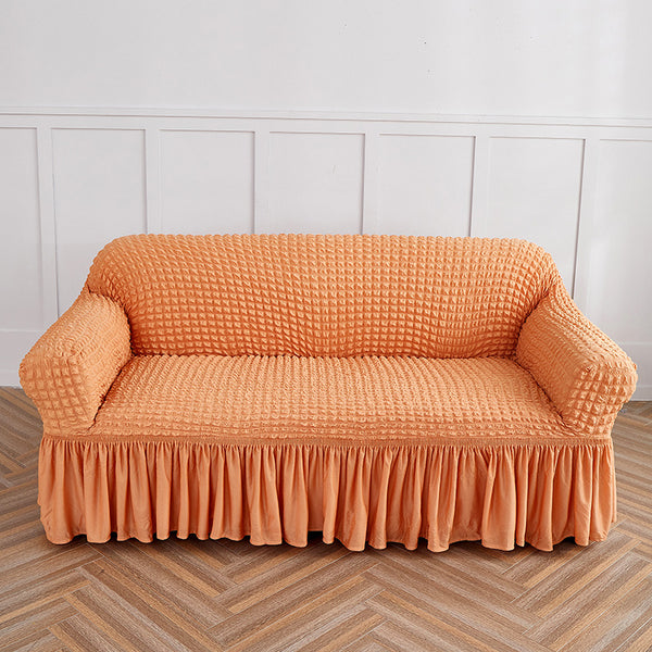 Dark Grey Three Person Sofa Bubble Gauze Cover With Skirt Full Elastic Dustproof Seater 190 230Cm Slipcovers