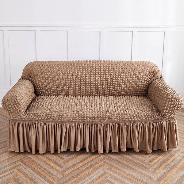 Dark Grey Three Person Sofa Bubble Gauze Cover With Skirt Full Elastic Dustproof Seater 190 230Cm Slipcovers