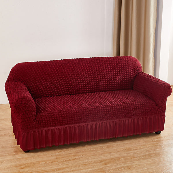 Dark Grey Three Person Sofa Bubble Gauze Cover With Skirt Full Elastic Dustproof Seater 190 230Cm Slipcovers