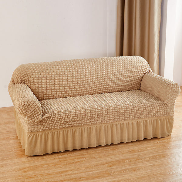 Dark Grey Three Person Sofa Bubble Gauze Cover With Skirt Full Elastic Dustproof Seater 190 230Cm Slipcovers