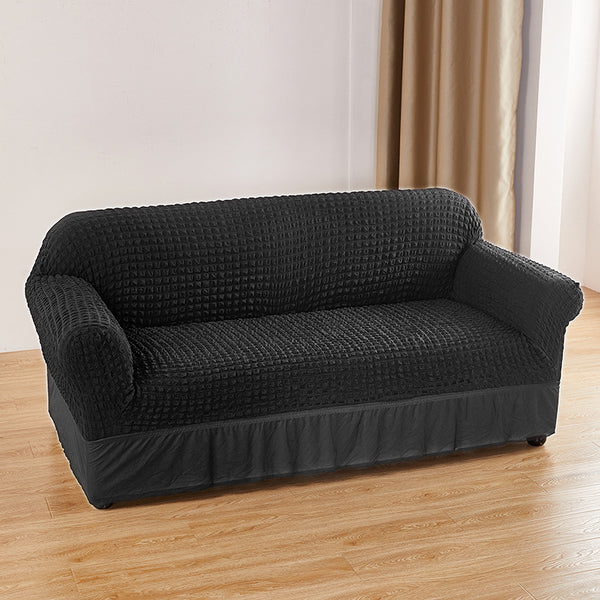 Dark Grey Three Person Sofa Bubble Gauze Cover With Skirt Full Elastic Dustproof Seater 190 230Cm Slipcovers