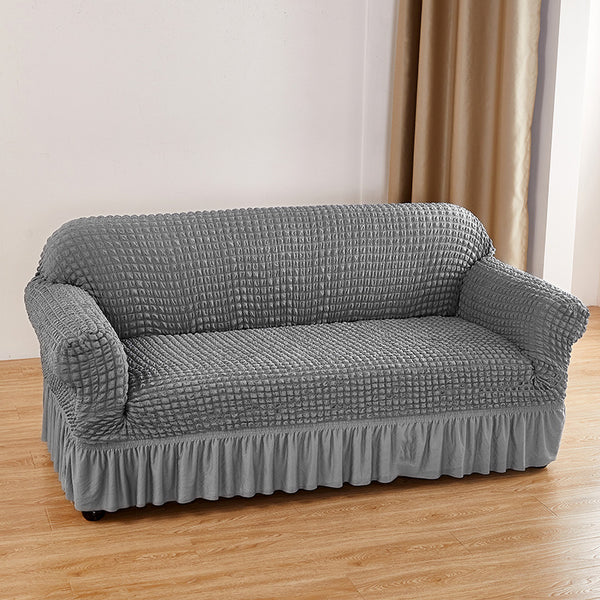 Dark Grey Three Person Sofa Bubble Gauze Cover With Skirt Full Elastic Dustproof Seater 190 230Cm Slipcovers