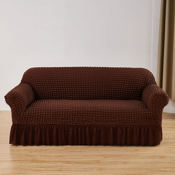 Dark Grey Three Person Sofa Bubble Gauze Cover With Skirt Full Elastic Dustproof Seater 190 230Cm Slipcovers