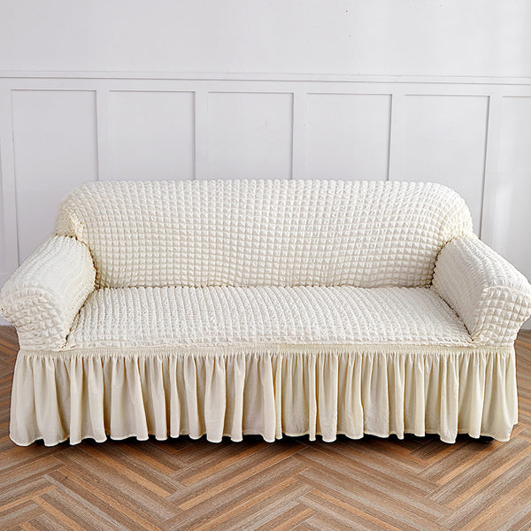 Dark Grey Three Person Sofa Bubble Gauze Cover With Skirt Full Elastic Dustproof Seater 190 230Cm Slipcovers