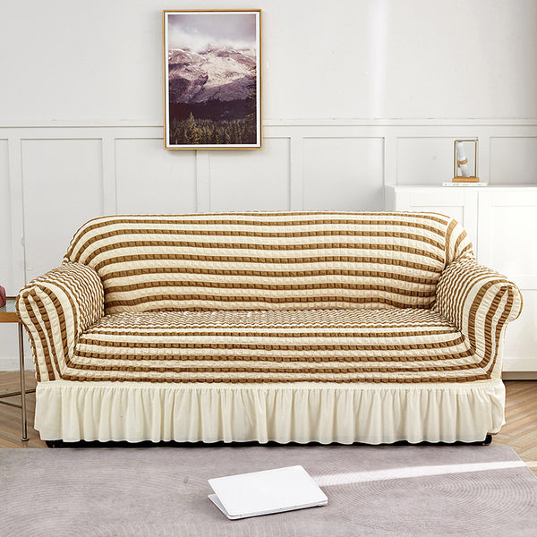 Dark Grey Three Person Sofa Bubble Gauze Cover With Skirt Full Elastic Dustproof Seater 190 230Cm Slipcovers