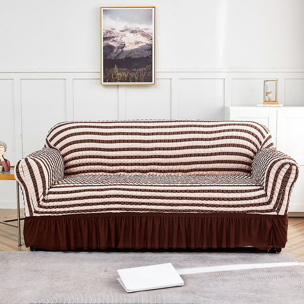 Dark Grey Three Person Sofa Bubble Gauze Cover With Skirt Full Elastic Dustproof Seater 190 230Cm Slipcovers
