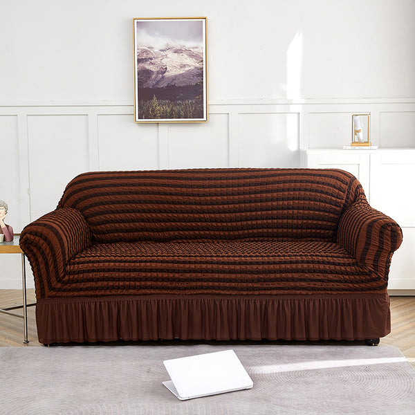 Dark Grey Three Person Sofa Bubble Gauze Cover With Skirt Full Elastic Dustproof Seater 190 230Cm Slipcovers