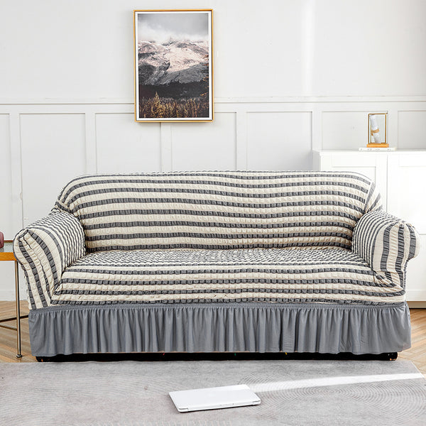 Dark Grey Three Person Sofa Bubble Gauze Cover With Skirt Full Elastic Dustproof Seater 190 230Cm Slipcovers