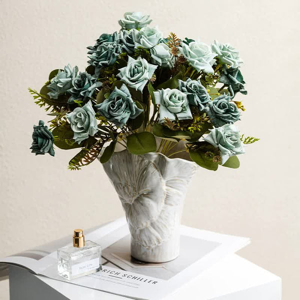 Elosung Elegant White Ceramic Vase Decorative Home Accessories With Floral Details Vases