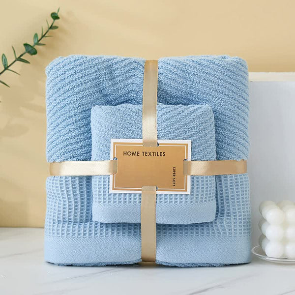 Elosung Blue Solid Color Diagonal Stripe Towel Set Luxurious Bath And Hand Towels For Home Use 140*70Cm Face 75*35Cm Towels & Washcloths