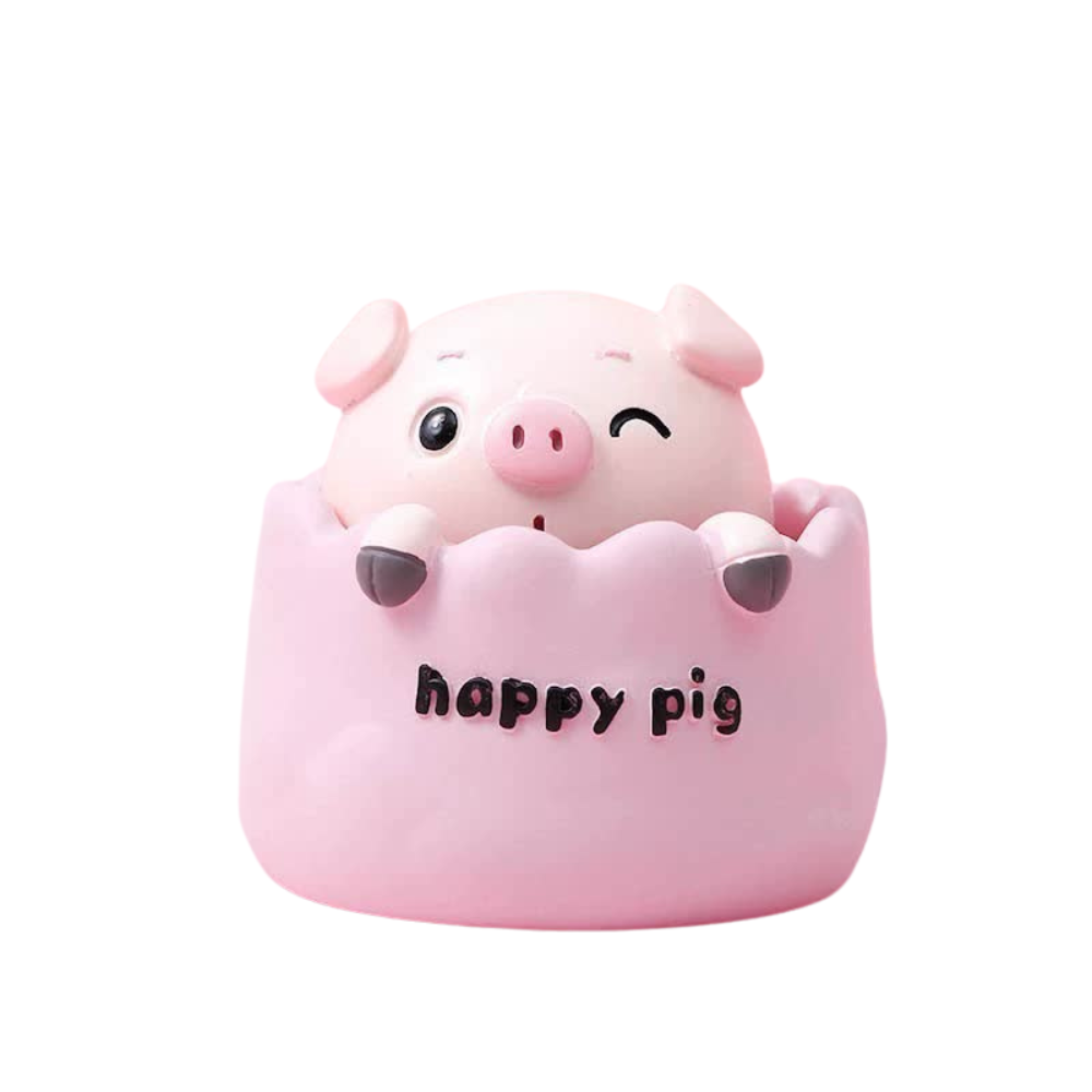 2 Pcs Cute Pig Head Bobble Car Ornament Resin Doll Dashboard Decoration 6.5X7cm Other Car Interior