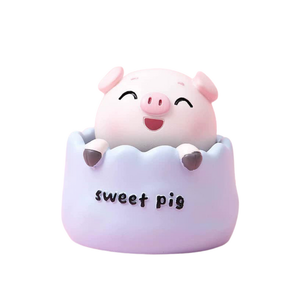2 Pcs Cute Pig Head Bobble Car Ornament Resin Doll Dashboard Decoration 6.5X7cm Other Car Interior