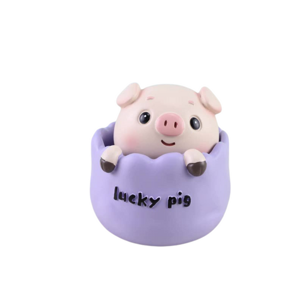 2 Pcs Cute Pig Head Bobble Car Ornament Resin Doll Dashboard Decoration 6.5X7cm Other Car Interior