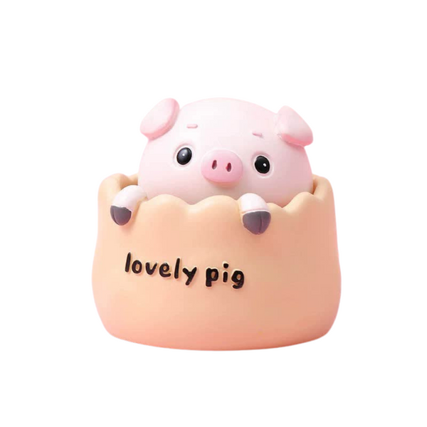 2 Pcs Cute Pig Head Bobble Car Ornament Resin Doll Dashboard Decoration 6.5X7cm Other Car Interior