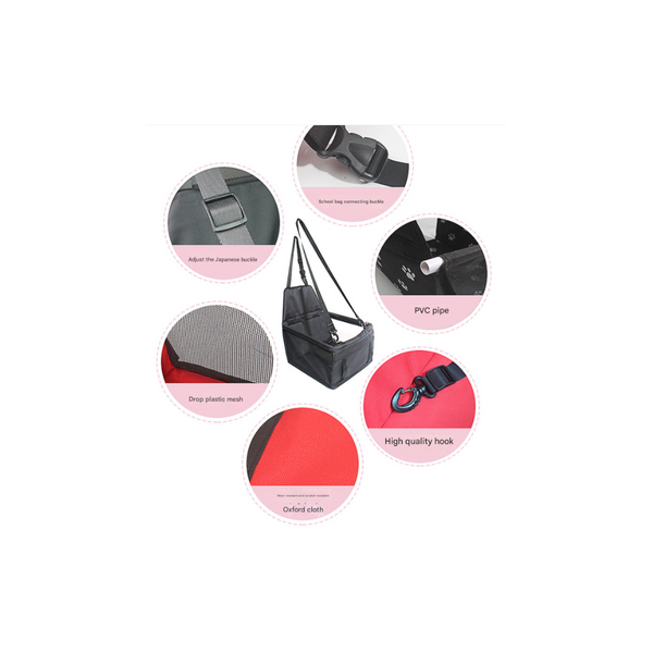 Black And Red Portable Pet Car Seat For Dogs Cats Adjustable Cover Travel Carrier With Safety Belt Pet Transport