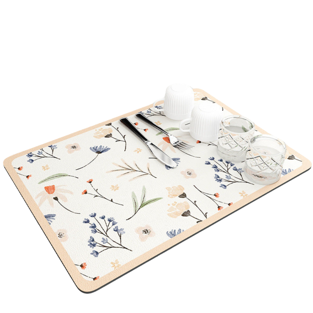 2 Pcs Orange Flowers Kitchen Drying Mat Super Absorbent Dish And Cup Drainer Pad 30X40cm Kitchen Bench Mats
