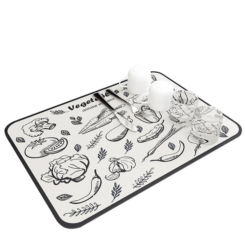 Vegetable Pattern Kitchen Drying Mat Super Absorbent Dish Drainer 2 Pack Kitchen Bench Mats