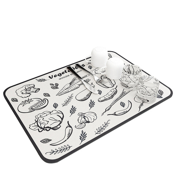 Vegetable Pattern Kitchen Drying Mat Super Absorbent Dish Drainer 2 Pack Kitchen Bench Mats