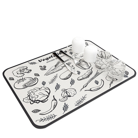 Vegetable Pattern Kitchen Drying Mat Super Absorbent Dish Drainer 2 Pack Kitchen Bench Mats