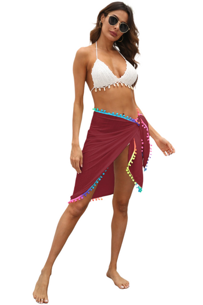 68 X 163Cm Women's Beach Cover Up With Tassels Summer Sun Protection Sarong Swimwear