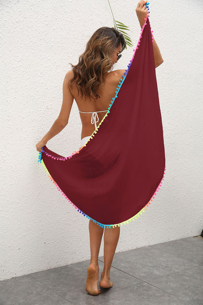 68 X 163Cm Women's Beach Cover Up With Tassels Summer Sun Protection Sarong Swimwear