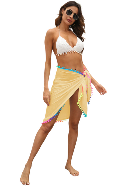 68 X 163Cm Women's Beach Cover Up With Tassels Summer Sun Protection Sarong Swimwear