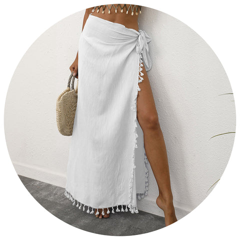 Lightweight Tassel Sarong  Beach Skirt Cover Up 104X86cm Skirts