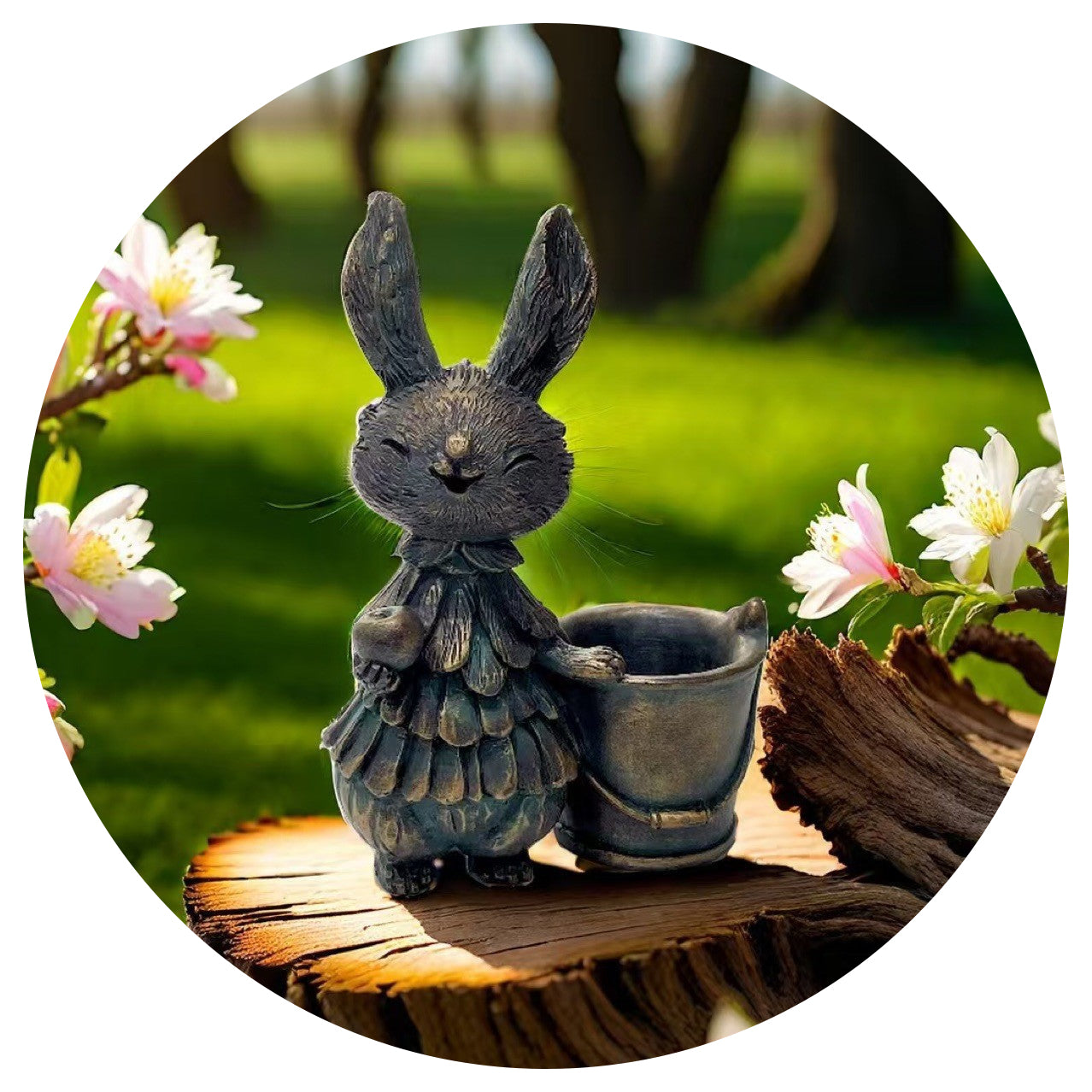 Copper Bunny With Bucket Whimsical Garden Decor Easter Flower Pot Statue Seasonal Decorations