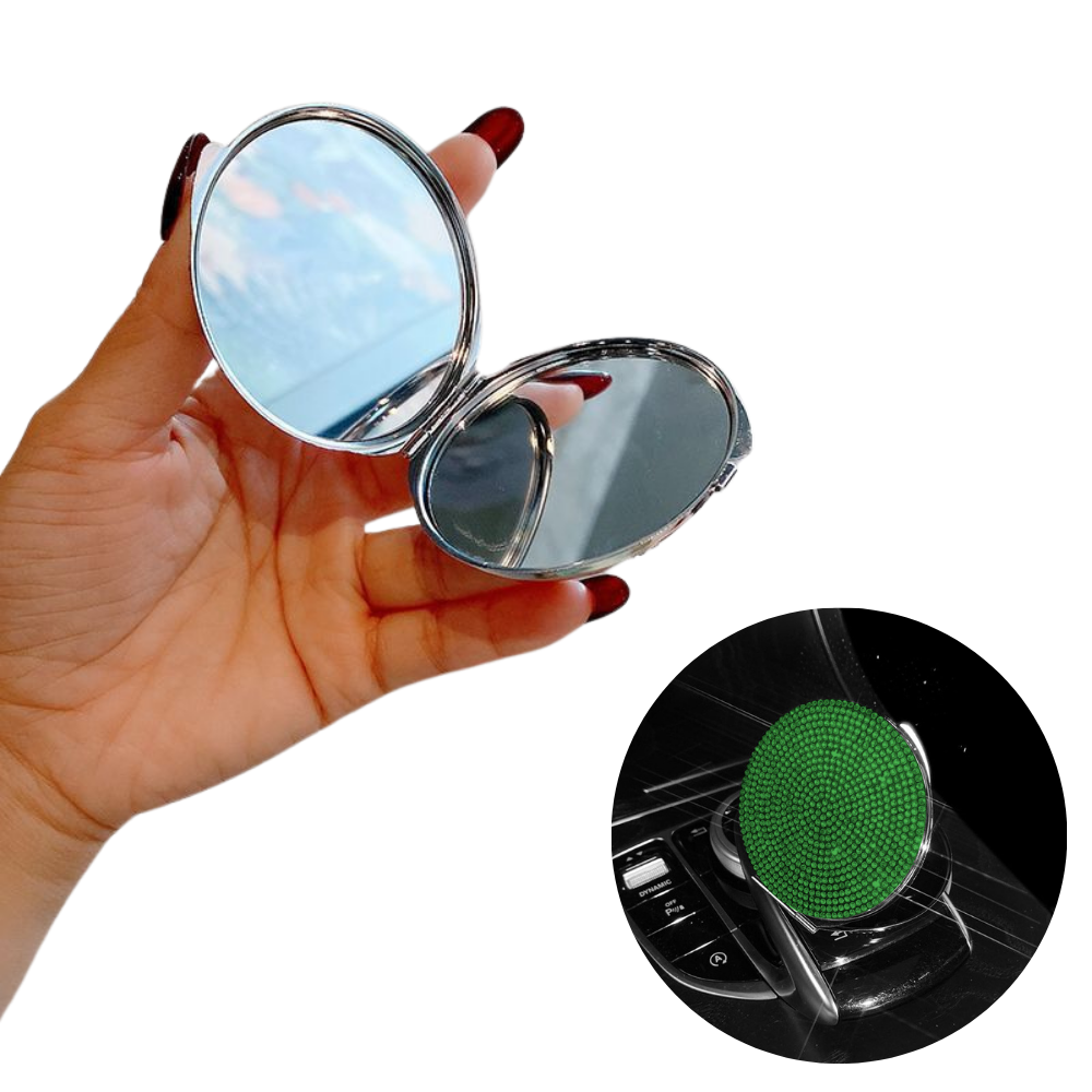 2 Pcs Green Sparkling Rhinestone Compact Mirror Portable Folding Makeup With Full Diamond Design Makeup Mirrors
