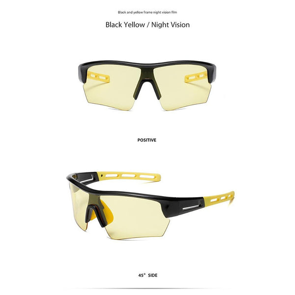 Elosung 2 Pcs Outdoor Sports Sunglasses Uv Protection Hd Lenses For Cycling Boating Fishing Black And Yellow Frame Night Vision Film Sunglasses Goggle