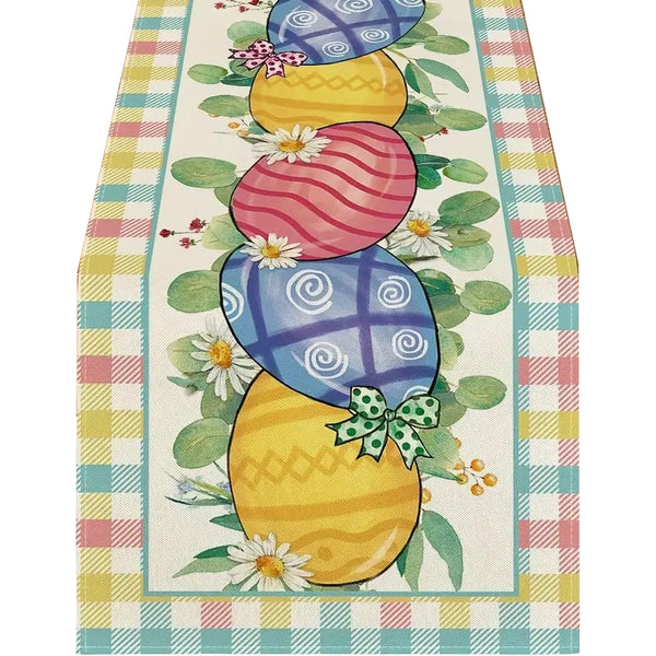 Elosung Easter Table Runner Linen Bunny Decoration 72 Inch Set Of (Style 2) Table Runners