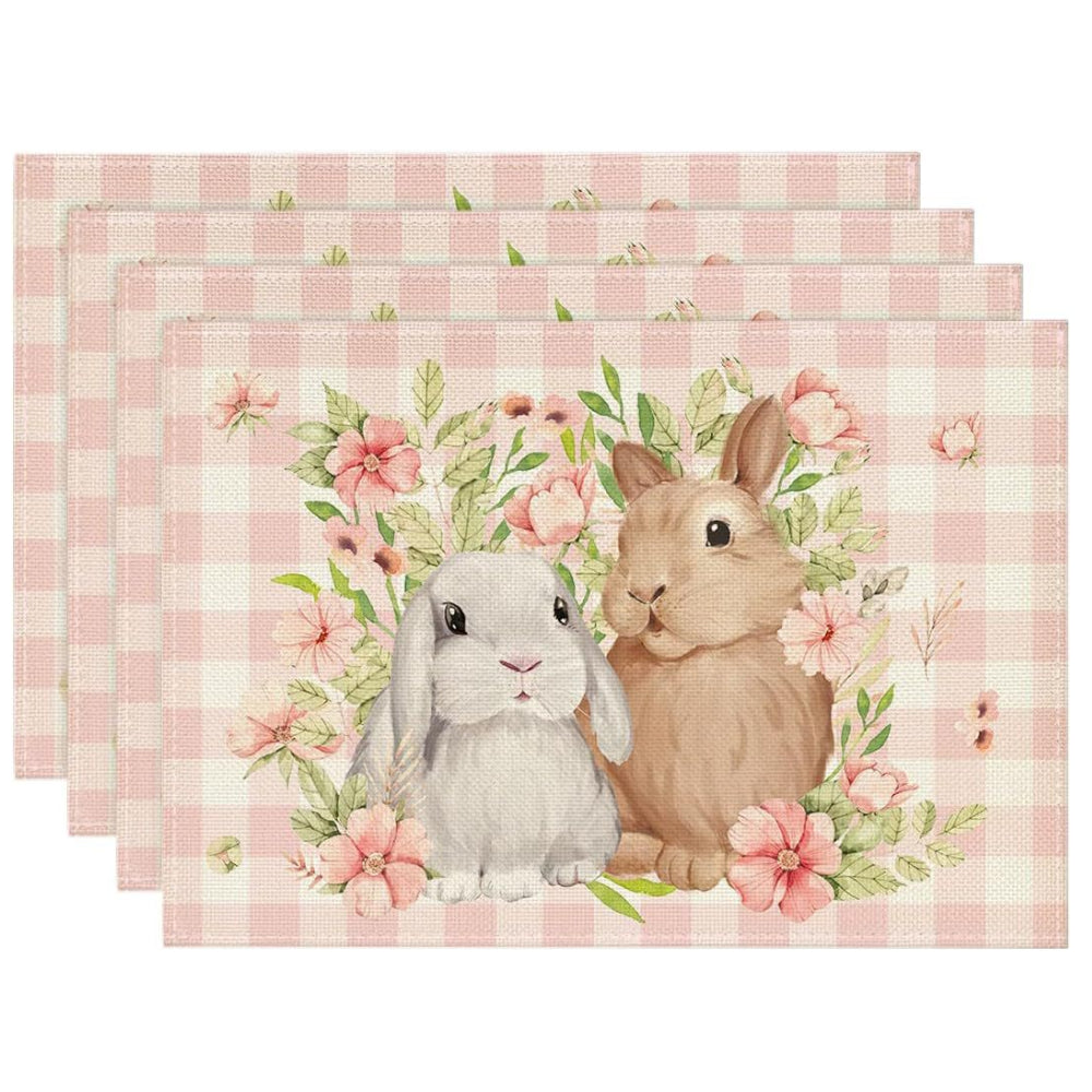 Elosung Easter Cotton Linen Set Of 4 Anti Stain Table Mats(Style 4) Placemats
