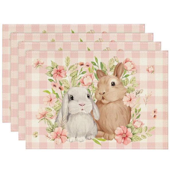Elosung Easter Cotton Linen Set Of 4 Anti Stain Table Mats(Style 4) Placemats